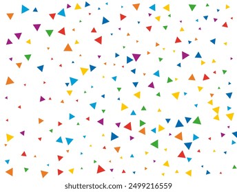 Holiday Triangular Confetti. Light Rainbow glitter confetti background. Colored festive texture