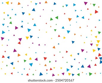 Holiday Triangular Confetti. Light Rainbow glitter confetti background. Colored festive texture