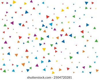 Holiday Triangular Confetti. Light Rainbow glitter confetti background. Colored festive texture