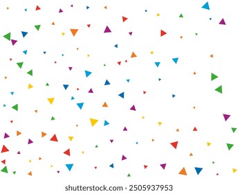 Holiday Triangular Confetti. Light Rainbow glitter confetti background. Colored festive texture