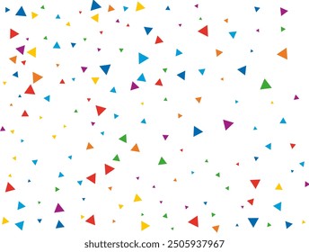 Holiday Triangular Confetti. Light Rainbow glitter confetti background. Colored festive texture