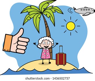 Holiday Trip - Old Woman Cartoon Granny Vector Illustration