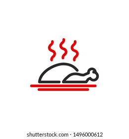 holiday turkey chicken outline flat icon. Single high quality outline logo symbol for web design or mobile app. Thin line sign design logo. Black and red icon pictogram isolated on white background