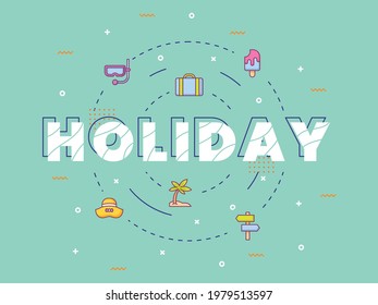 holiday typography calligraphy lettering around summer icon with outline style