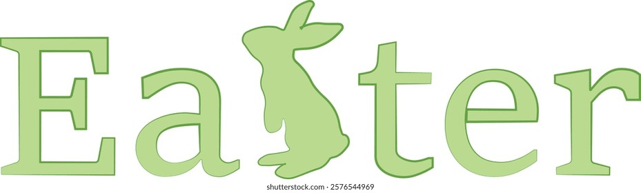 holiday typography, namely the word Easter in green and with the shadow of a rabbit standing instead of one letter, for cards, banners or posters