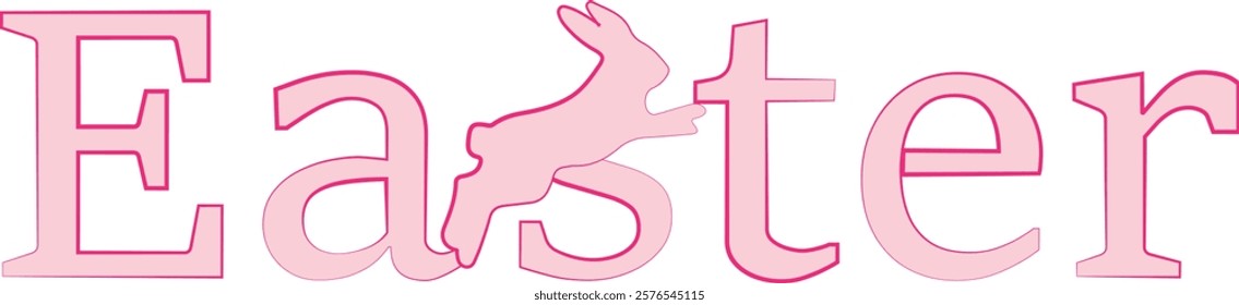 holiday typography, namely the word Easter in pink color and with the shadow of a rabbit jumping instead of one letter, for cards, banners or posters