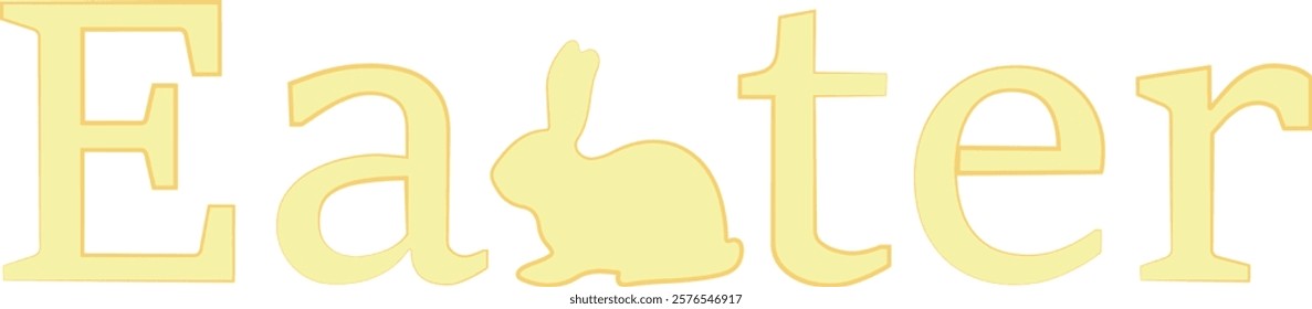 holiday typography, namely the word Easter in yellow and with the shadow of a rabbit sitting instead of one letter, for cards, banners or posters