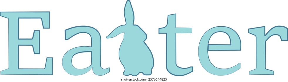 holiday typography, namely the words Easter in blue color and with the shadow of a rabbit turned to the right instead of one letter, for cards, banners or posters