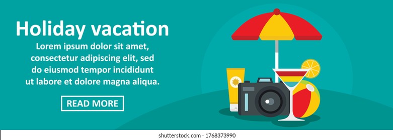 Holiday vacation banner horizontal concept. Flat illustration of holiday vacation banner horizontal vector concept for web