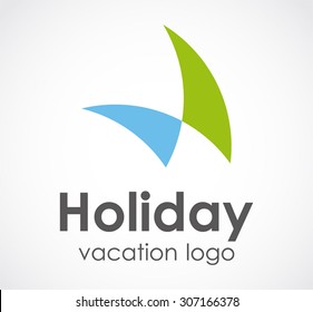 Holiday vacation curve colorful happy abstract vector logo design template fun business icon resort company identity symbol concept