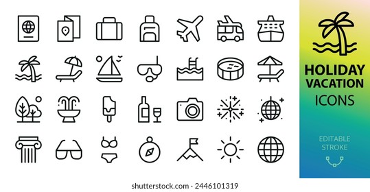 Holiday and vacation isolated icons set