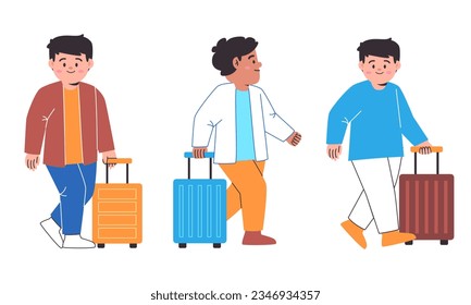 Holiday vacation journey man carry suitcase travel bag holding suitcase baggage waiting inline