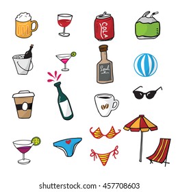 Holiday vacation on beach drink icons
