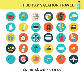 holiday vacation travel concept flat icons.