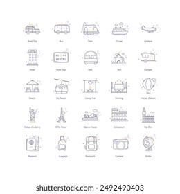 Holiday Vacation Travel Vector Icon Design Set