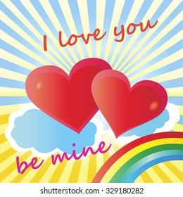 Holiday Valentines day greeting romantic love card with the inscription I love you and two hearts vector design