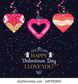 Holiday and Valentines Day hand drawing greeting card