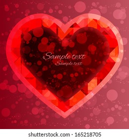 Holiday Valentines day red background with frame heart and space for text - vector 