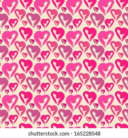 Holiday Valentines day seamless pattern with pink hearts. Simple. Cartoon, doodle style - vector 