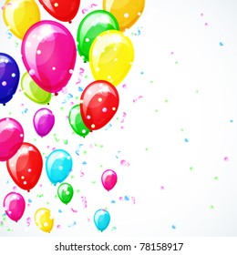 Holiday vector background with balloons and confetti.