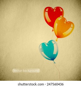 holiday vector background, heart balloons, vintage paper texture