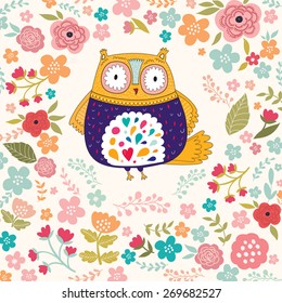 Holiday vector card with owl