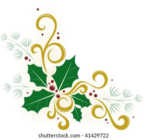 holiday vector embellishment featuring holly and pine