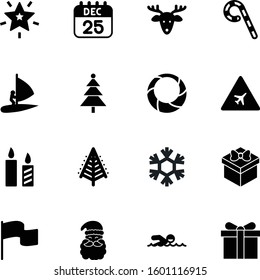 holiday vector icon set such as: candy, month, travel, red, snowflake, circle, wings, stars, button, time, pool, aircraft, childhood, believe, airliner, greeting, 25th, ornament, windsurfing, road