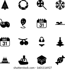 holiday vector icon set such as: information, snowflakes, cold, merry, bar, fruit, party, cocktail, harvest, bakery, simple, fishing, style, balloon, ship, bikini, circle, ferry, milk, woman, parcel
