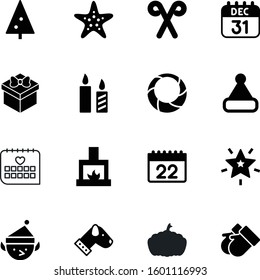 holiday vector icon set such as: hot, claus, metal, bright, garden, harvest, glove, fashion, present, sea, merry, healthy, puppy, wax, circle, party, vegetable, farming, tree, believe, aquatic