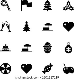 holiday vector icon set such as: silhouette, banner, color, party, bar, flag, leaf, sand, face, ball, colorful, bakery, cartoon, red, beverage, sun, balls, ice, berry, tropical, straw, holly