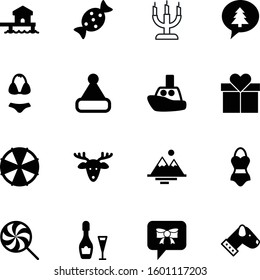 holiday vector icon set such as: hat, cap, alcohol, speak, pet, happy, glass, romance, flag, messaging, toy, glowing, bow, boat, island, plastic, house, protection, outline, candles, snack, think