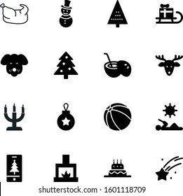 holiday vector icon set such as: mobile, glowing, pet, scarf, bull, hot, sphere, roast, straw, fun, vacation, santa, product, inflatable, cooked, clock, oven, fireplace, greeting, dog, animal