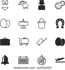 holiday vector icon set such as: cart, new, sphere, cafe, glitter, horseshoes, peal, room, shine, glamour, tranquil, pond, dinner, wine, flight, parasol, lounger, deep, collection, take, music
