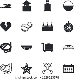 holiday vector icon set such as: magic, lake, land, life, marine, relax, gardening, button, carry, disco, hallowen, halloween, planning, fruit, wet, chair, retro, chocolate, paradise, month, sky