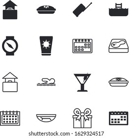 holiday vector icon set such as: restaurant, bath, party, spf, interface, compass, abstract, glass, hotel, aqua, tropical, surprise, chaise-longue, lifestyle, gardening, decoration, south, chair