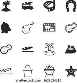 holiday vector icon set such as: steak, cooked, fire, roasted, agency, mollusk, diving, thanksgiving, cook, side, colorl, vessel, conch, application, smoke, roast, voyage, bird, scuba, booking, old