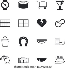 holiday vector icon set such as: east, soup, horseshoes, path, linear, thin, date, deadline, beauty, outline, plane, schedule, mint, star, tropical, ocean, transatlantic, luxury, success, good