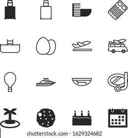 holiday vector icon set such as: path, airship, banner, egg, bbq, side, chaise-longue, dive, plant, season, snorkel, cream, tube, card, balloon, hot, paper, bus, birthday, decoration, button