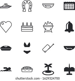 holiday vector icon set such as: package, types, reminder, barbecue, decor, sausage, boat, people, festive, passion, vessel, schedule, paradise, job, peal, festival, perfect, beauty, plant, mobile