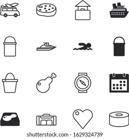 holiday vector icon set such as: icons, service, traditional, transfer, barbecue, airplane, car, beef, can, hotel, arrow, deep, taxi, booking, planning, pond, roasted, orienteering, bean, circle, tin