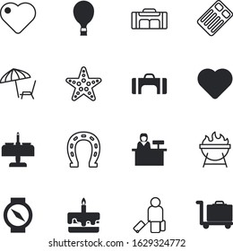 holiday vector icon set such as: cake, old, bakery, bottle, aquarium, man, pool, grilled, delicious, parasol, couple, chicken, flight, cupcake, smoke, talisman, horseshoes, coast, cream, fortune