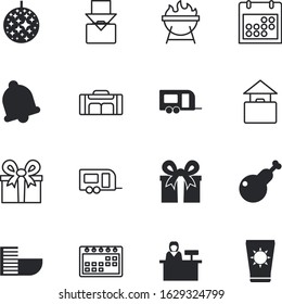 holiday vector icon set such as: clubbing, glitter, fitness, card, poster, picnic, roasted, cooked, accommodation, bell, check, beauty, fried, ornament, customer, shadow, invitation, carry, bright