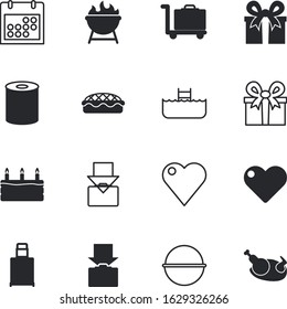 holiday vector icon set such as: hotel, spiral, decorative, baked, time, cart, linear, small, modern, push, bird, circle, homemade, ball, carry, oven, tasty, plan, texture, product, roast, picnic
