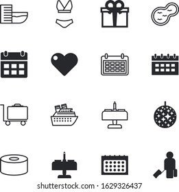 holiday vector icon set such as: car, ship, linear, lake, gifts, mirror, texture, tourist, bean, passenger, soup, love, dance, bra, gift, light, disco, collection, club, gardening, pond, carry