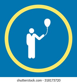 Holiday vector icon. This rounded flat symbol is drawn with yellow and white colors on a blue background.