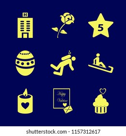 holiday vector icons set. with hotel building, diver, cupcake heart and candle heart in set