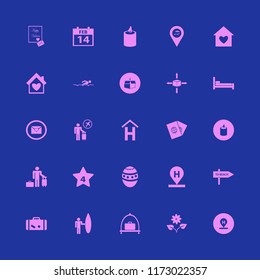 holiday vector icons set. with hotel four stars, baggage cart, beach location and hotel location in set