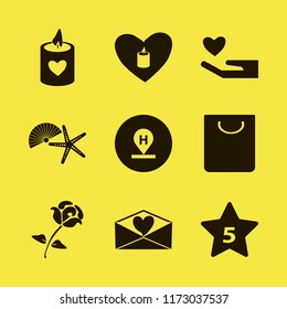 holiday vector icons set. with rose, shopping bag, hotel five stars and hotel location in set