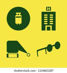 holiday vector icons set. with santa hat, travelling luggage, sunglasses and hotel building in set